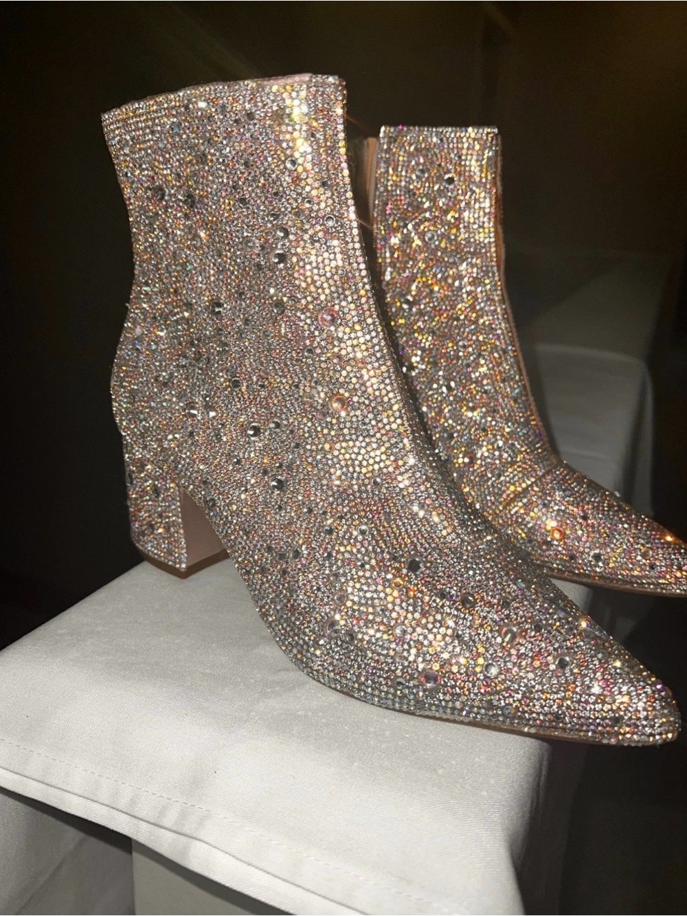 Betsey Johnson Silver Rhinestone Sequin Booties size 6.5